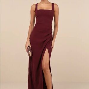 Lulu's Burgundy Maxi Dress with Slit